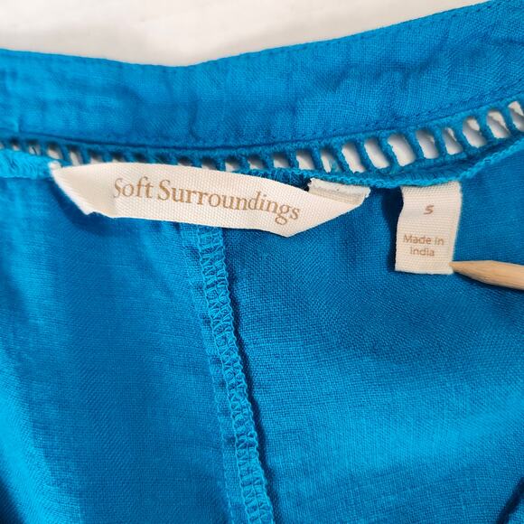 Soft Surroundings Women's 100% Linen Blue Leonie Tunic Size Small 3/4 Sleeves - Picture 9 of 15